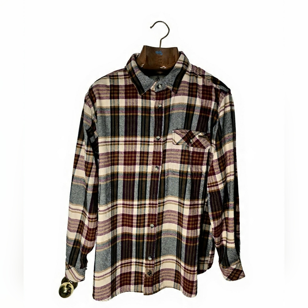Legendary Whitetails Men's Burgundy and Cream Plaid Eclectic Grandpa‎ Flannel